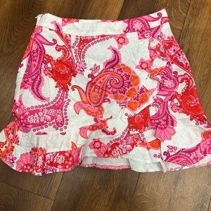 Shein Paisley Ruffle Mini Skirt - Pink & Orange